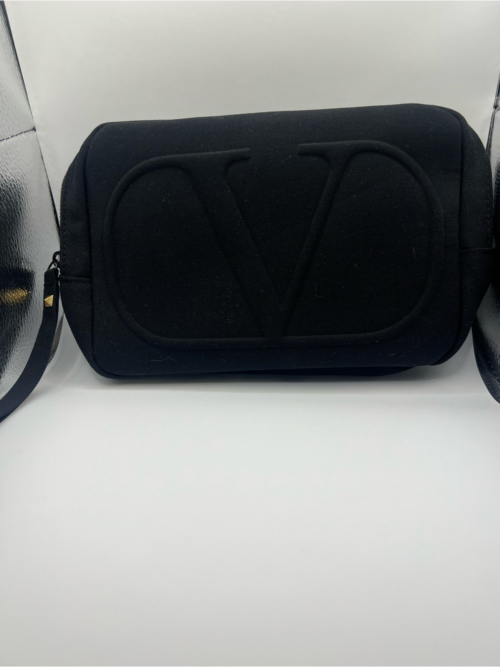 Valentino Garavani Black Embossed V Crossbody Pouch